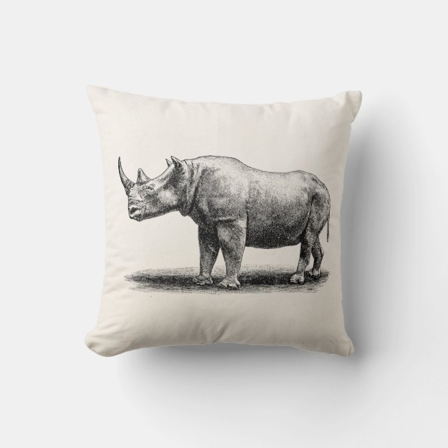 Vintage Rhinoceros Illustration Rhino Rhinos Kissen (Vorderseite)