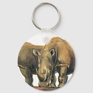 Vintage Rhinos oder Rhinozeros, wild lebende Jungt Schlüsselanhänger