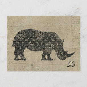 Vintage Rhinozerosen Silhouette Monogramm Postkart Postkarte