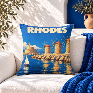 Vintage-Rhodes-Griechenland-Reiseposter-Wurfkissen Kissen