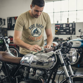 Vintage "Ride Hard Live Free" Custom Motorcycle Tri-Blend Shirt