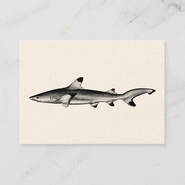 Vintage Riff-Haifisch-Illustration - Schwarzes Visitenkarte (Vorderseite)