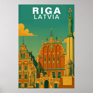 Vintage Riga, Lettland Retro Baltische Stadtansich Poster
