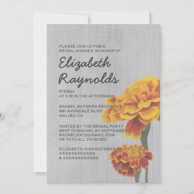 Vintage Ringelblumen-Brautparty-Einladungen Einladung (Vorderseite)