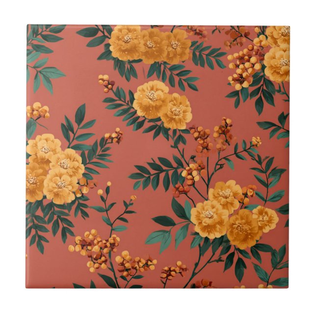 Vintage-Ringelblumen-Kalender-Blumenmuster Fliese (Vorderseite)