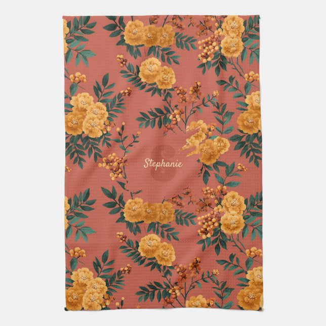 Vintage-Ringelblumen-Kalender-Blumenmuster Geschirrtuch (Vertikal)