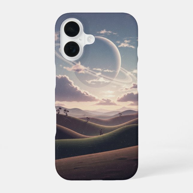 Vintage-Ringplanet über den Hügeln iPhone 16 Hülle (Rückseite)