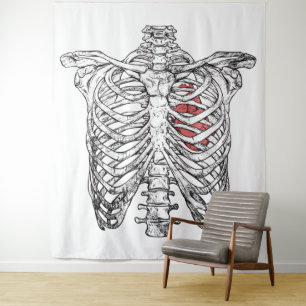 Vintage Rippenkäfig- und Herz-Anatomie Halloween Wandteppich