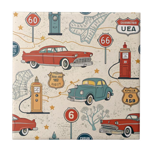 Vintage Road Trip Pattern (2) Fliese (Vorderseite)