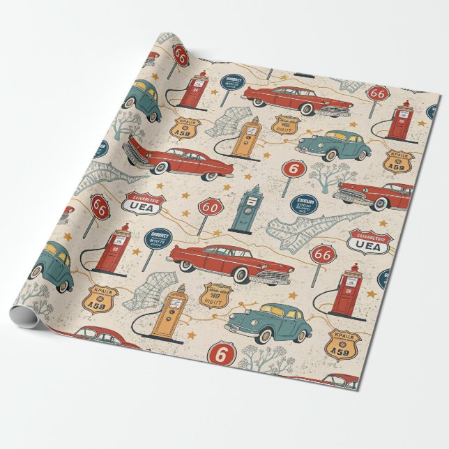 Vintage Road Trip Pattern (2) Geschenkpapier (Ungerollt)