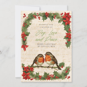 Vintage Robin Birds Weihnachtsreise-Karte Feiertagskarte