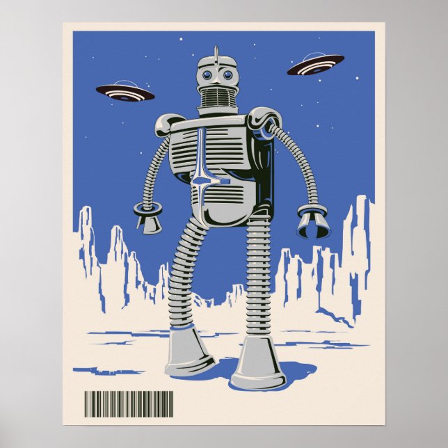 Vintage Robot 3 blau Poster (Vorne)