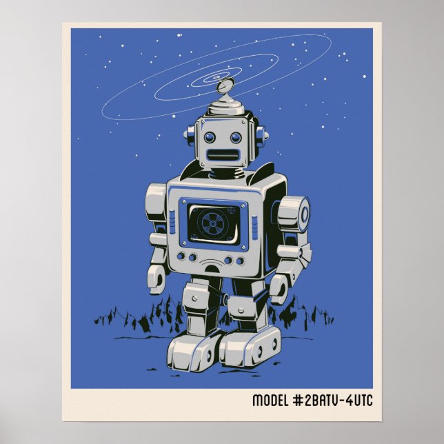 Vintage Roboter 2 blau Poster (Vorne)