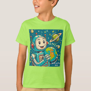Vintage Roboter im Weltraum Wissenschaft Neugier E T-Shirt