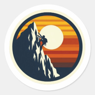 Vintage Rock Climbing Retro Sonnenuntergang Berg A Runder Aufkleber