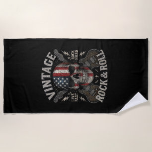Vintage Rock Totenkopf Amerikanische Flagge Gitarr Strandtuch