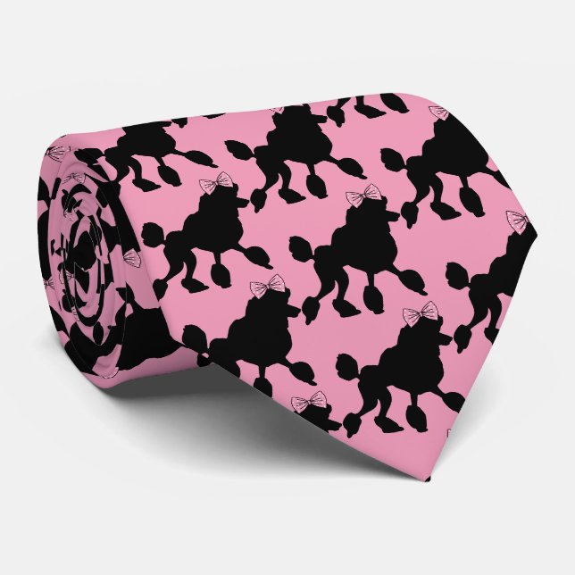 Vintage Rockabilly Black Poodles auf Rosa Gemuster Krawatte (Gerollt)