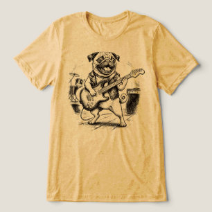 Vintage Rockband Mops-Hund spielt E-Gitarre Tri-Blend Shirt