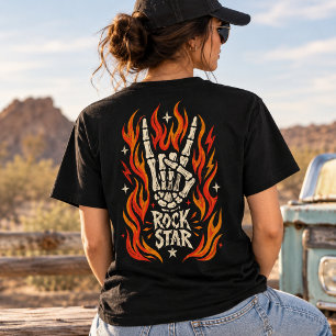 Vintage-Rockstar-Skeletthand-Flamme T-Shirt