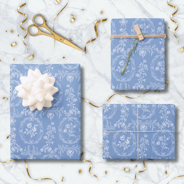 Vintage Rococo Flowers Floral Pattern Geschenkpapier Set (In situ)