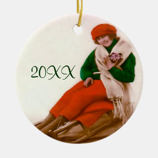 Vintage Rodelbahn Keramik Ornament (Vorne)