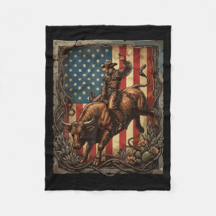 Vintage Rodeo Bull Riding Cowboy Western USA-Flagg Fleecedecke