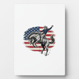 Vintage-Rodeo-Cowboy-patriotischer-Pferdereiter-Ve Fotoplatte