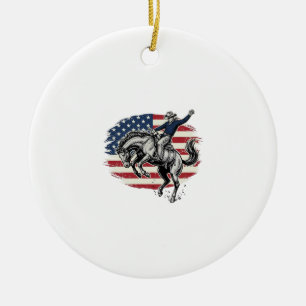 Vintage-Rodeo-Cowboy-patriotischer-Pferdereiter-Ve Keramik Ornament