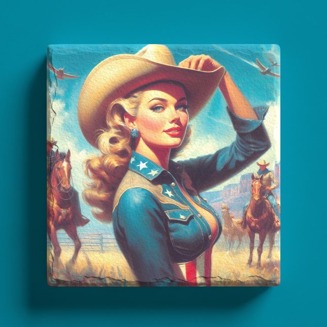 Vintage-Rodeo-Pin-up Steinuntersetzer (Von Creator hochgeladen)