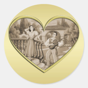 Vintage Romance Paar, Mann und Frau, Gold Runder Aufkleber