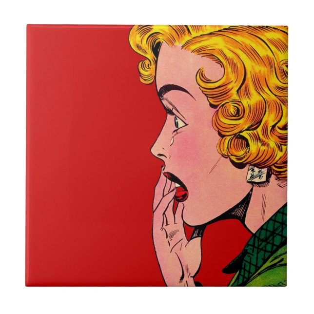 Vintage Romance Roman-Mädchen-Comic-Kunst Fliese (Vorderseite)