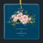 Vintage Romantic Florals in Blue Wedding  Keramikornament<br><div class="desc">Personalized Vintage Romantic Florals in Blue Wedding Christmas Ceramic Ornament</div>