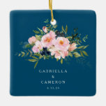 Vintage Romantic Florals in Blue Wedding  Keramikornament<br><div class="desc">Personalized Vintage Romantic Florals in Blue Wedding Christmas Ceramic Ornament</div>