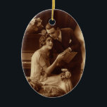 Vintage Romantic Music, Love and Romance Lovers Keramikornament<br><div class="desc">Vintage sepia old fashioned photograph featuring a love and romance image with a newlywed couple reading sheet music together next to a piano.</div>