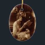 Vintage Romantic Music, Love and Romance Lovers Keramikornament<br><div class="desc">Vintage sepia old fashioned photograph featuring a love and romance image with a newlywed couple reading sheet music together next to a piano.</div>