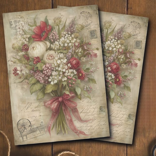 Vintage Romantic Red Bouquet Ephemera Decoupage  Seidenpapier (Von Creator hochgeladen)