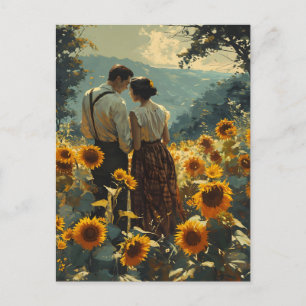 Vintage Romantik in Sonnenblumenfeldern Postkarte