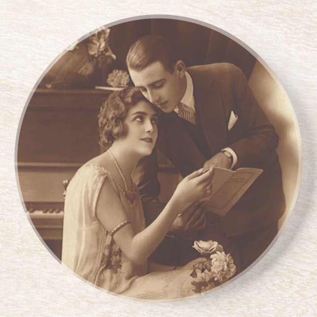 Vintage Romantik, Liebe und Romantik Liebhaber Sandstein Untersetzer (Vorne)
