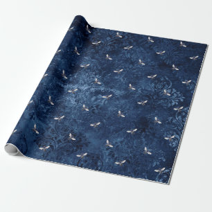 Vintage Romantische Blaue Bienen Blumen Geschenkpapier