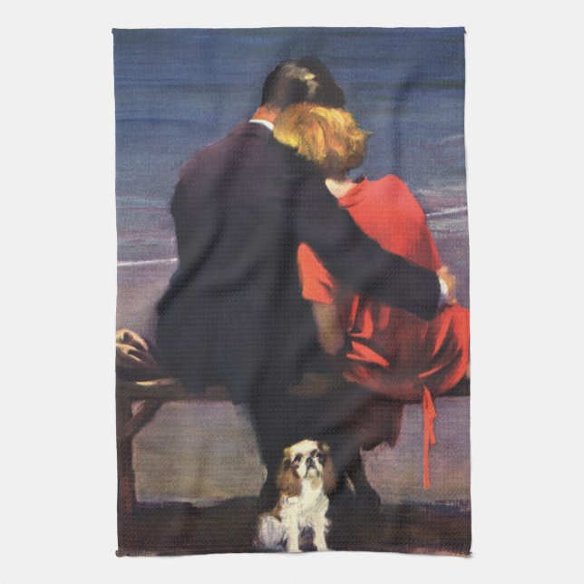 Vintage romantische Liebe, Romantik am Strand Geschirrtuch (Vertikal)