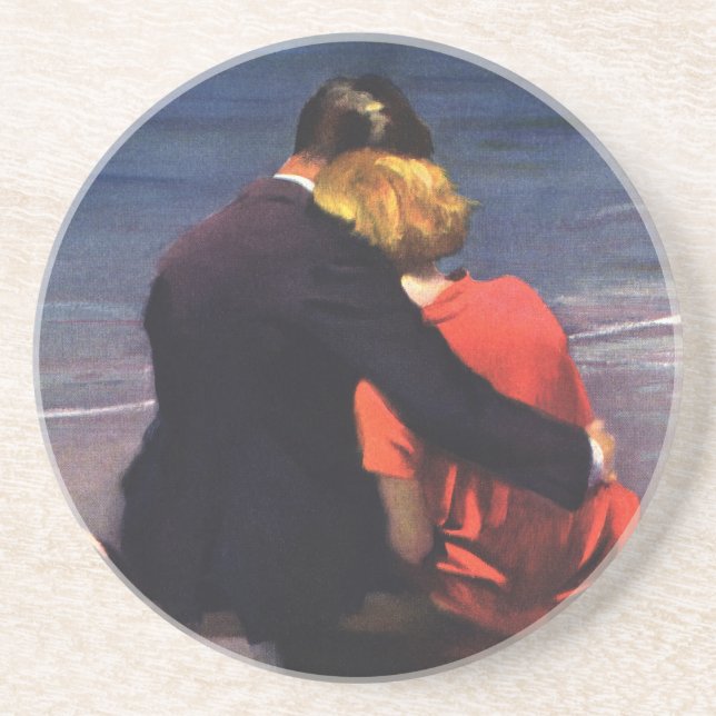 Vintage romantische Liebe, Romantik am Strand Sandstein Untersetzer (Vorne)