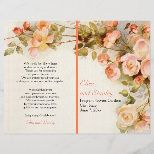 Vintage romantische Malerei von Rose Hochzeitsprog (Vorderseite)