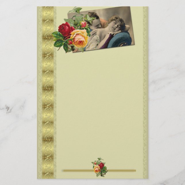 Vintage Romantische Postkarte und Rose Gold Edge Briefpapier (Vorderseite)