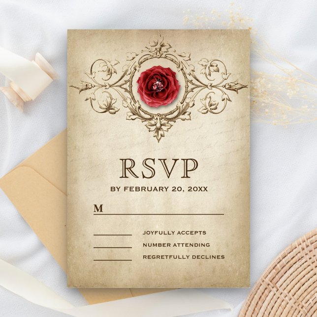 Vintage romantische Rose Blühe Hochzeit RSVP Karte (Von Creator hochgeladen)