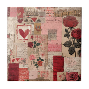 Vintage Romantische Rose Collage (1) Fliese