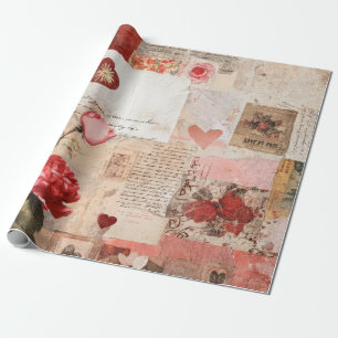 Vintage Romantische Rose Collage (3) Geschenkpapier