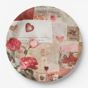 Vintage Romantische Rose Collage (3) Pappteller