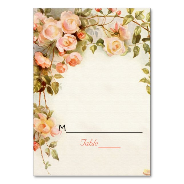 Vintage romantische Rose Hochzeit Platzkarte Tischnummer (Vorderseite)