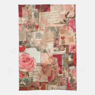 Vintage Romantische Rosen Collage (7) Geschirrtuch