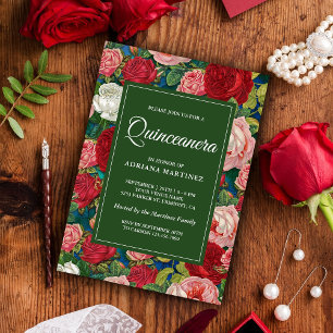 Vintage romantische rote Rosen Floral Quinceanera Einladung